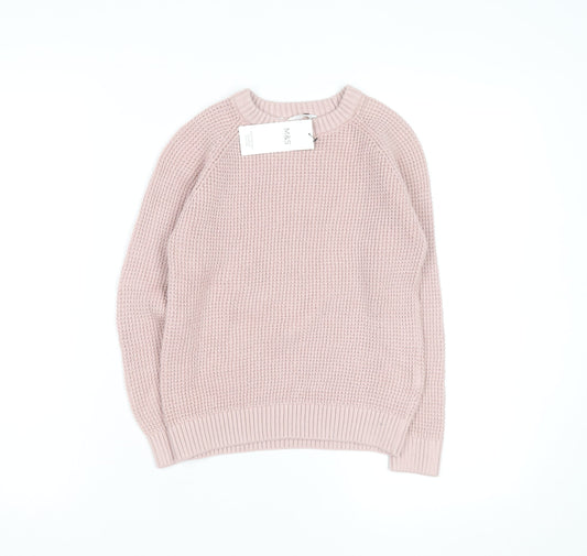 Marks & Spencer Girls Pink 7-8 Years Crew Neck Knitted Jumper