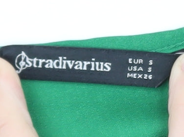 Stradivarius Womens Green Floral V-Neck Tunic Blouse Size 8