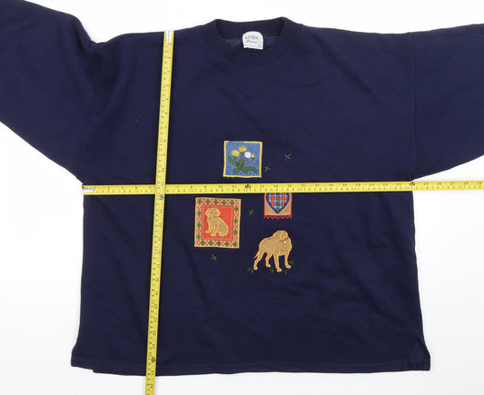 Acorn Leisure Women's Navy Blue Embroidered Pullover Sweatshirt L/XL