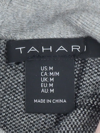Tahari Women Grey Check Tunic Top Mock Neck 3/4 Sleeve Size M