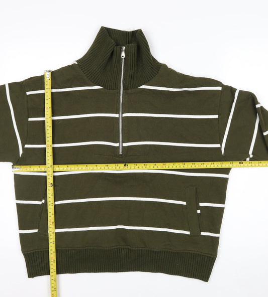 Marks & Spencer Women’s Green Striped 1/2 Zip Sweatshirt Size M