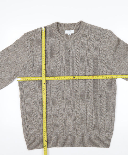 NEXT Men's Beige Cable-Knit Wool Blend Crew Neck Jumper M