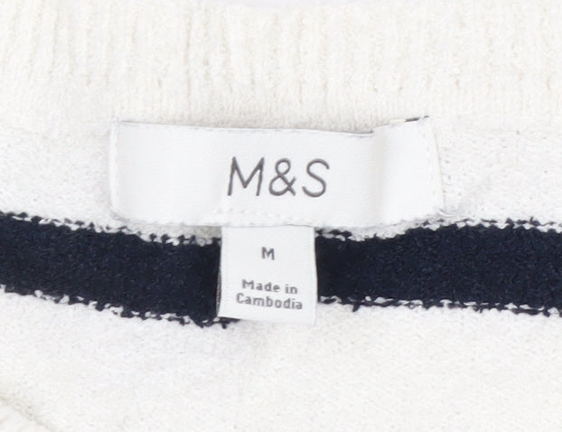 Marks and Spencer Womens White Striped Knit Short Sleeve T-Shirt M