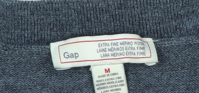 Gap Men's Grey Striped Merino Wool Pullover Jumper M