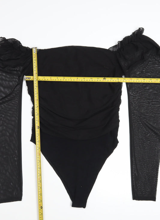 Boohoo Women's Black Off Shoulder Puff Sleeve Bodysuit Size 14