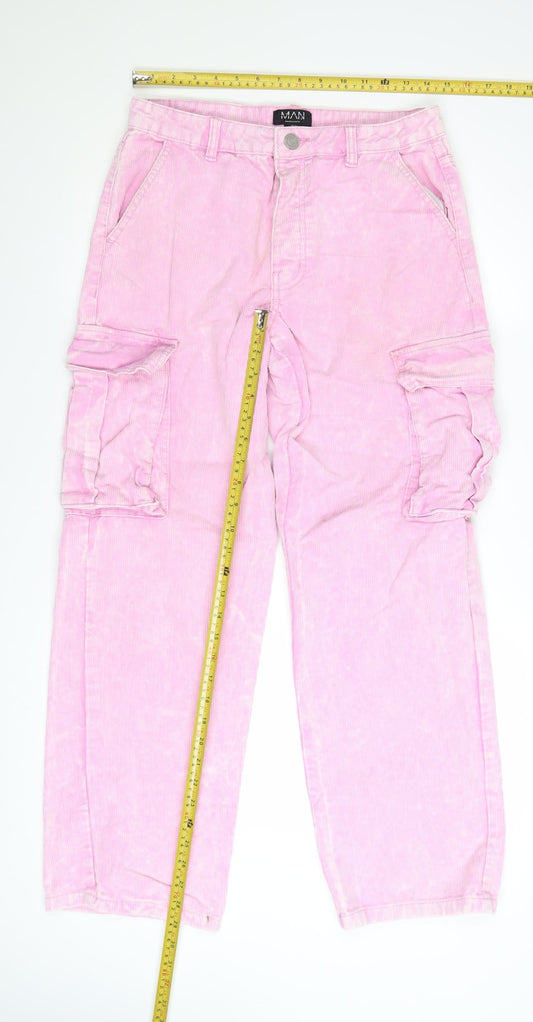 boohooMAN Men's Pink Corduroy Cargo Trousers Size 30 Regular