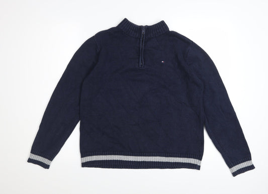 Tommy Hilfiger Boys Blue 12-14 Years Cotton 1/4 Zip High Neck Jumper