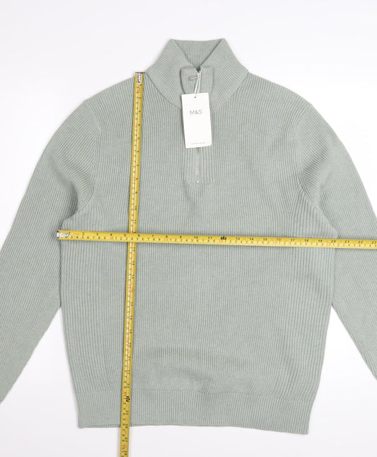 Marks and Spencer Men’s Green Half Zip High Neck Jumper Size M