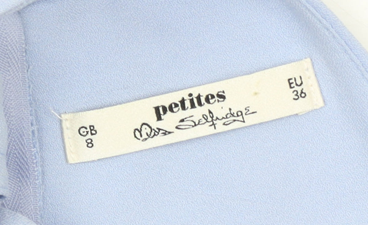 Brand and care label for Miss Selfridge Petites Blue Scallop Hem Halter Neck Playsuit UK 8
