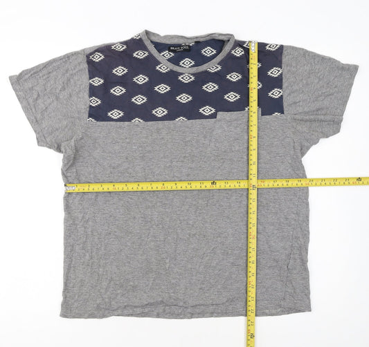 Brave Soul Men's Grey Aztec Panel Crew Neck T-Shirt Size M Regular Fit