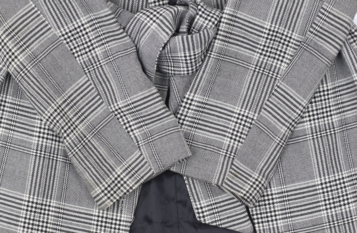 H&M Women Grey Check Belted Blazer Jacket Size 6 Regular Fit