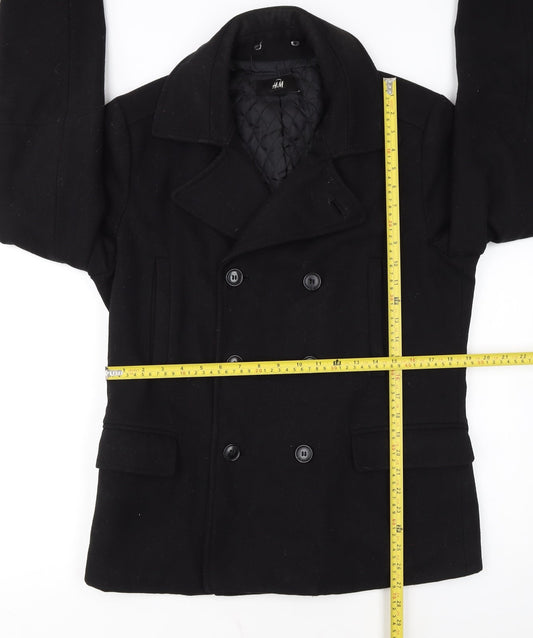 H&M Men's Black Wool Blend Pea Coat Jacket 38R Regular Fit