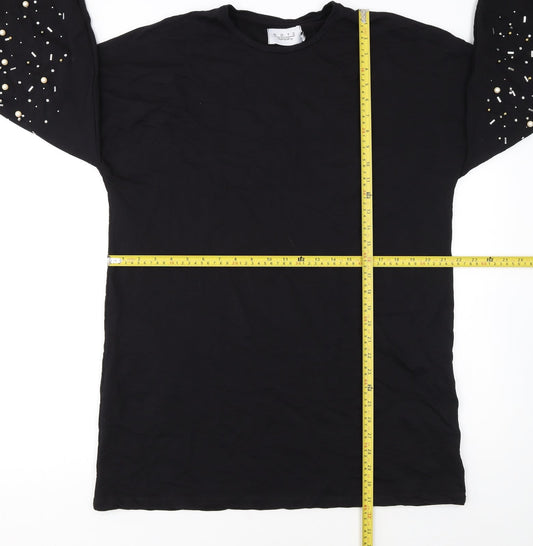 OOTD Women's Black Beaded Pullover Sweatshirt UK 14