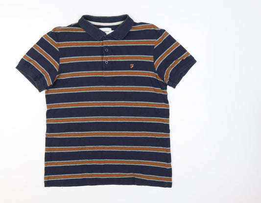 Farah Men's Blue Striped Cotton Polo Shirt Size S