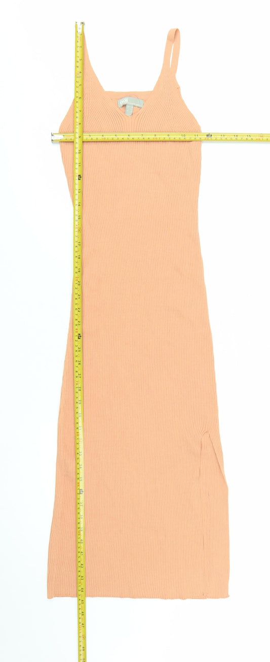 ASOS Women Beige Size 8 Ribbed Bodycon Midi Dress