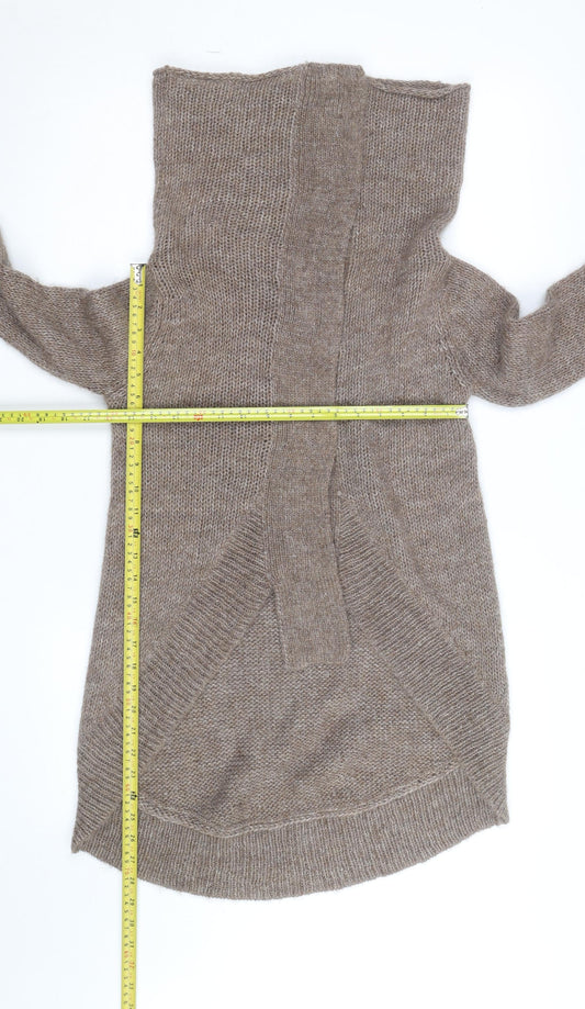 AllSaints Women Beige Chunky Roll Neck Wool Blend Cardigan M