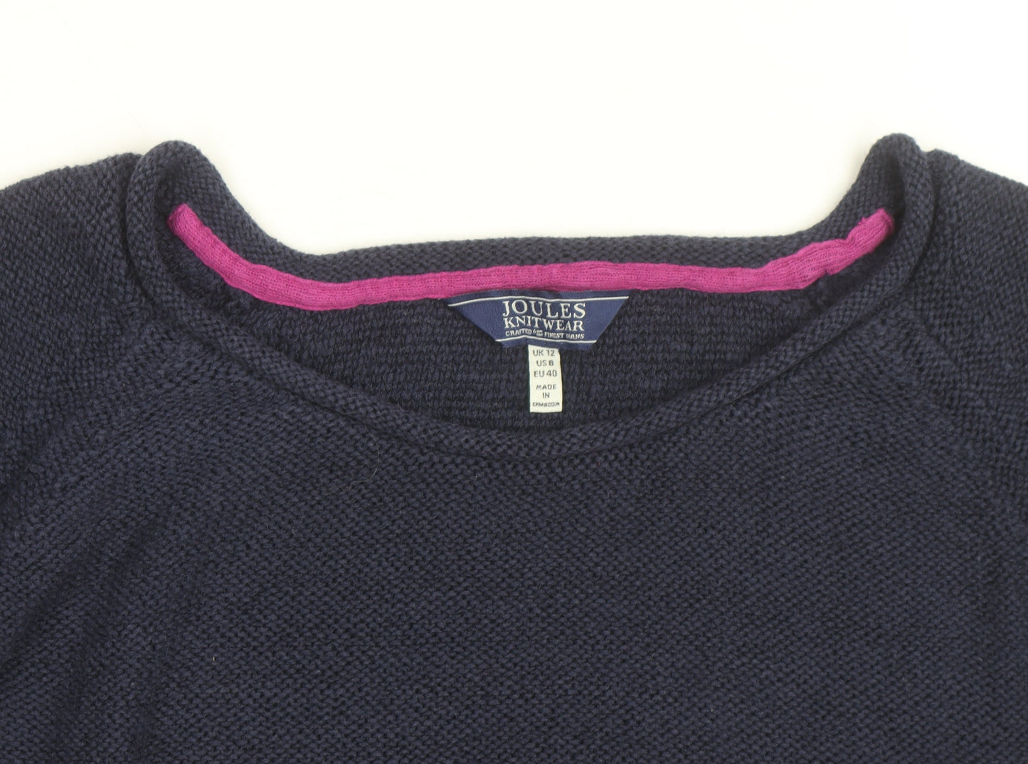 Joules Women's Blue Cotton Crew Neck Knit Jumper Size 12