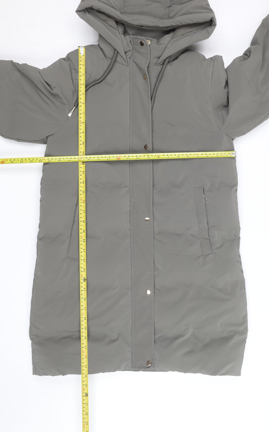 ZARA Men Grey Long Puffer Coat Hooded Lined Winter Size L
