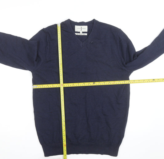 Jasper Conran Men's Blue Merino Wool V-Neck Jumper M