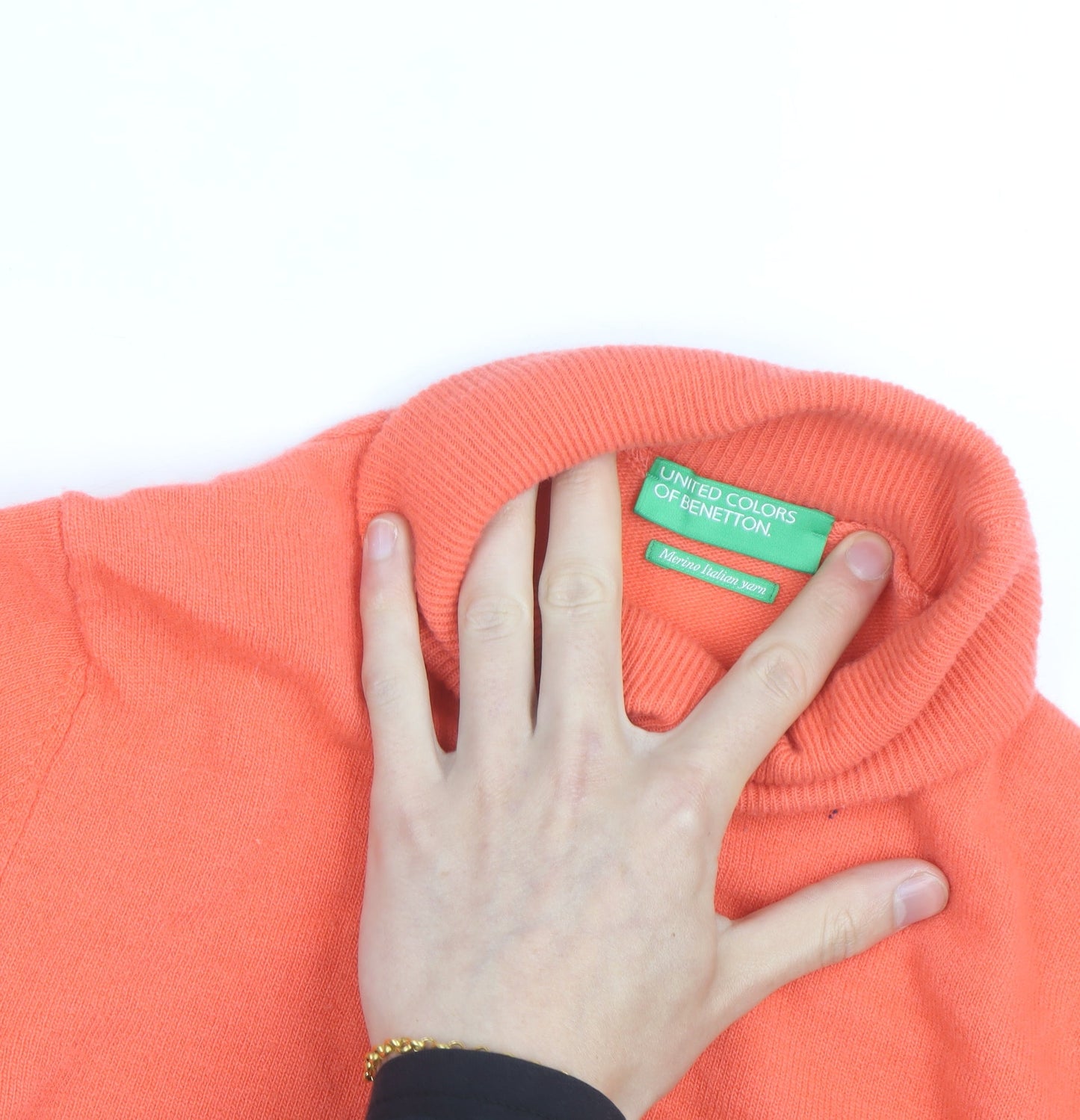 United Colors of Benetton Womens Orange Wool Roll Neck Jumper S
