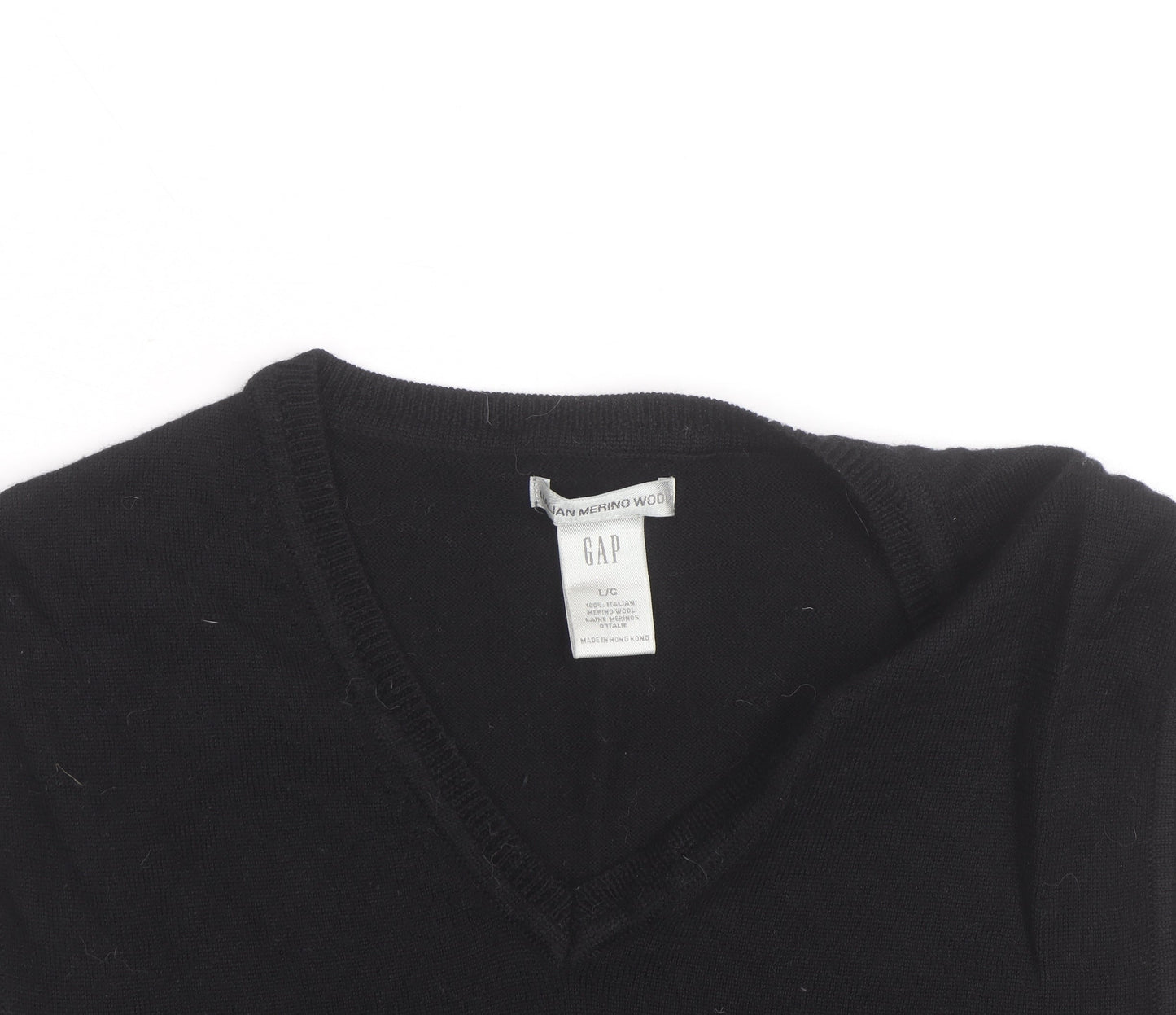 GAP Men’s Black Merino Wool V-Neck Sleeveless Jumper Vest L