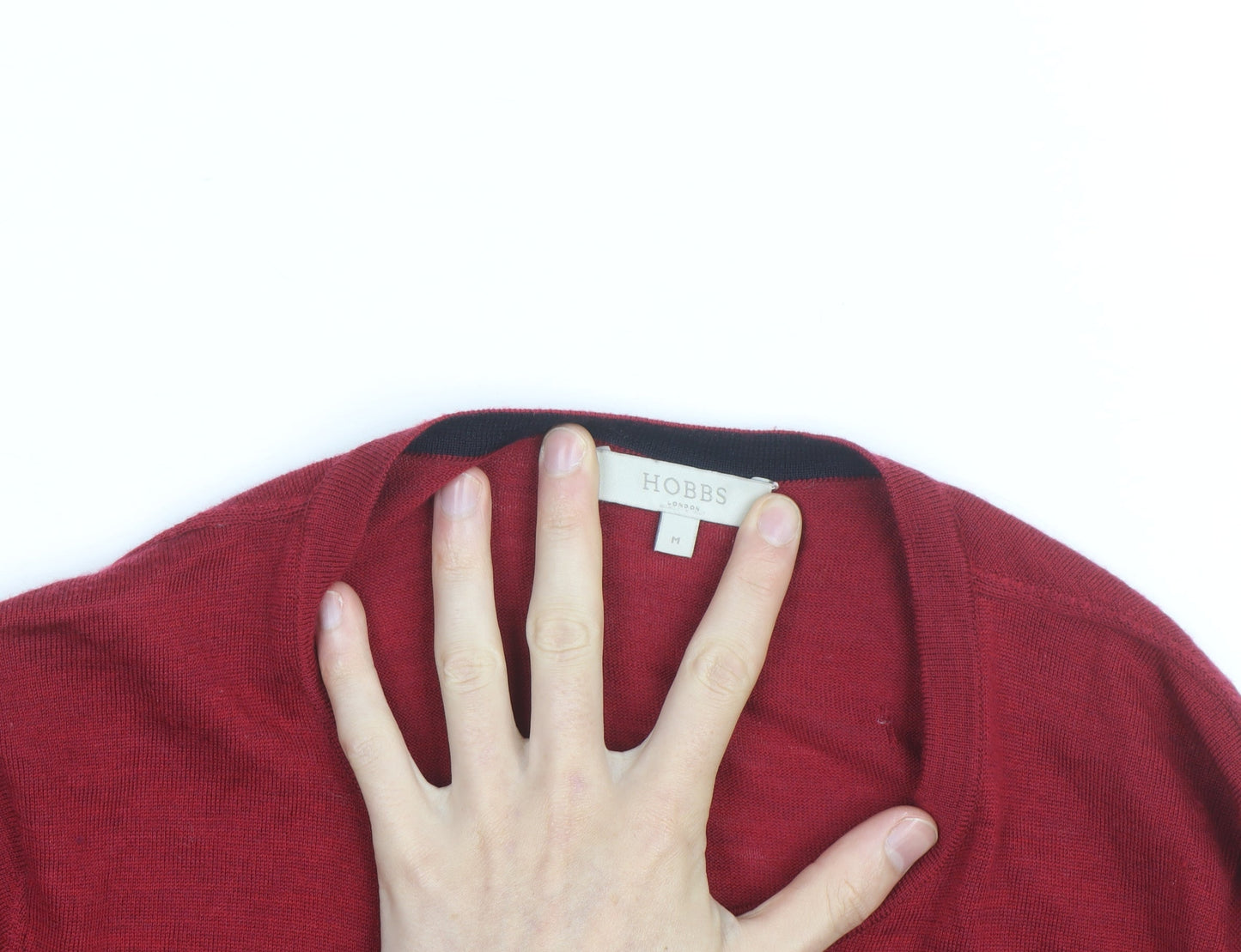 Hobbs Women Red Wool Silk Cashmere Cardigan M Round Neck Knit