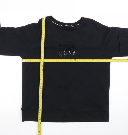 DKNY Sport Women's Black Medium Pullover Sweatshirt with Logo Detail
