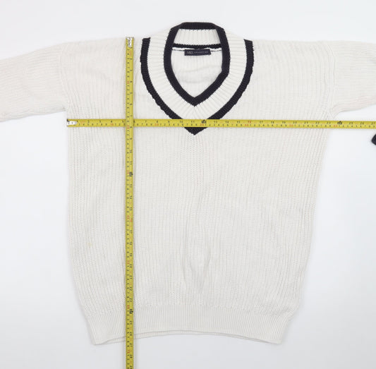 Marks and Spencer Men's White V-Neck Cotton Cricket Jumper M