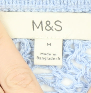 Marks and Spencer Women's Blue Open Knit Short Sleeve Jumper M