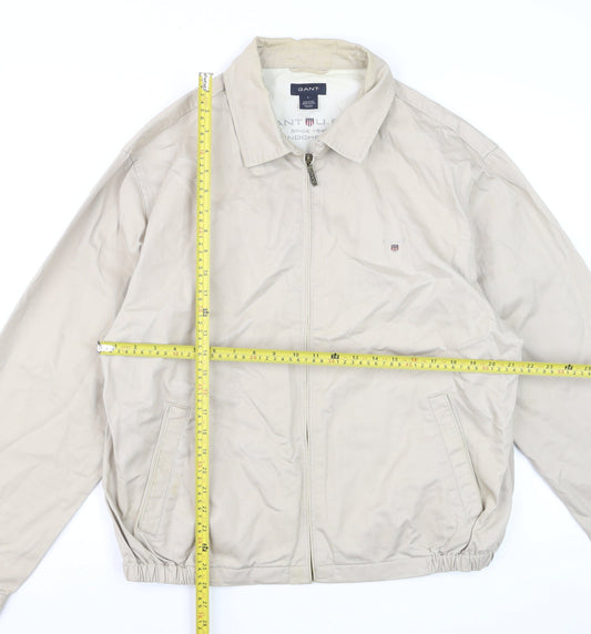 Gant Men Beige Cotton Basic Jacket L Full Zip Casual Outerwear