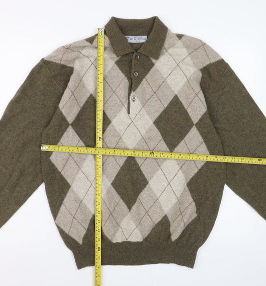 MC Bellwood Men's Brown Argyle Collared Wool Angora Jumper L