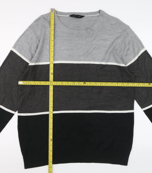 Cedar Wood State Men's Grey XL Striped Acrylic Crew Neck Jumper