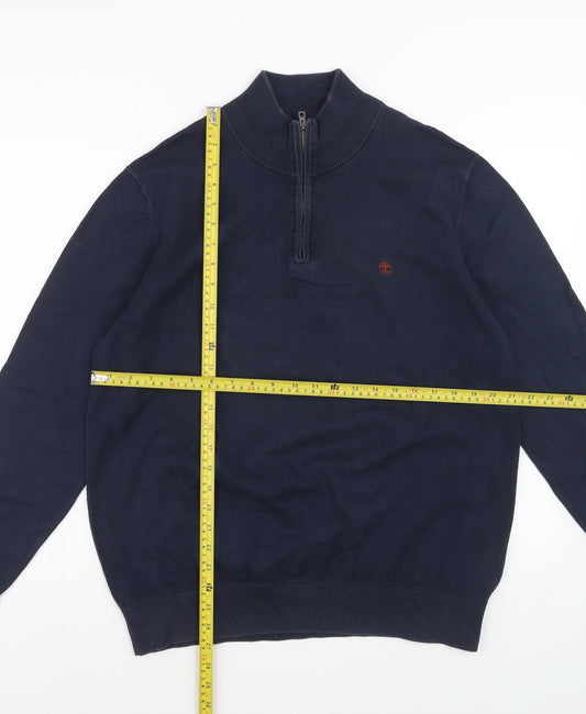 Timberland Men's Blue Cotton 1/2 Zip High Neck Jumper Size L