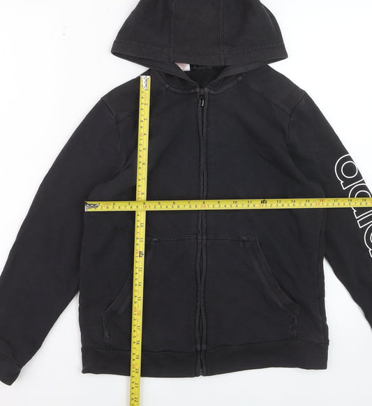 Adidas Boys Black Full Zip Hoodie Size M Cotton Blend Graphic Logo
