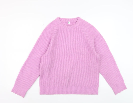 Uniqlo Girls Pink Acrylic Blend Crew Neck Pullover Jumper Size 13 Years