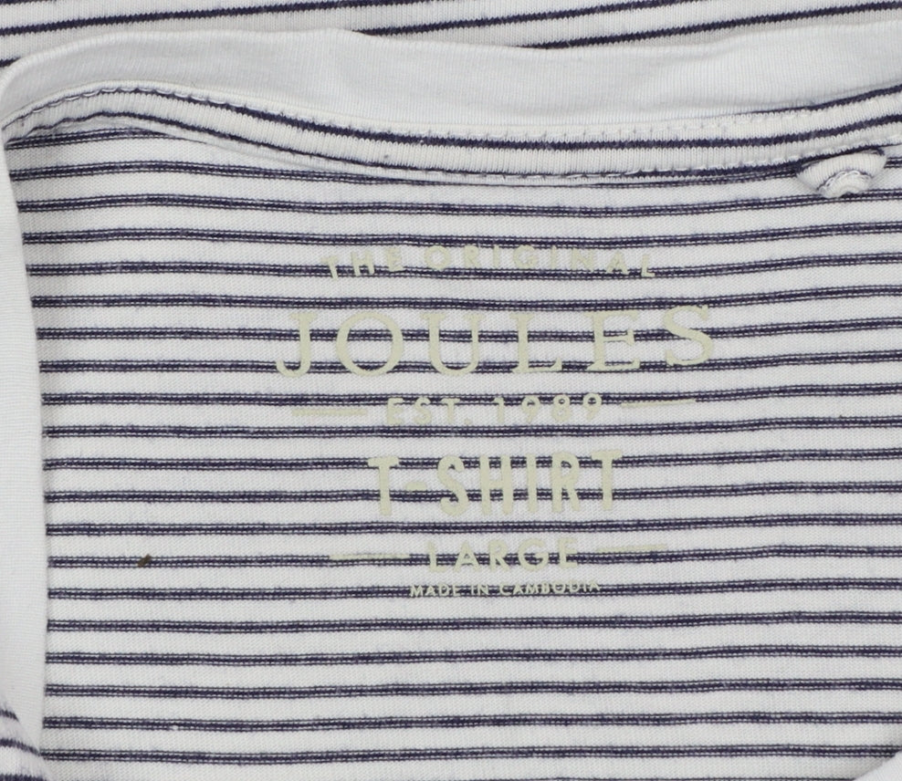 Joules Men’s White Striped Cotton Crew Neck T-Shirt Size L