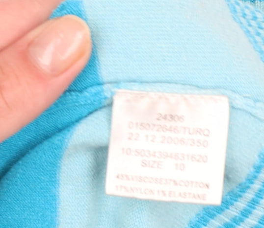 Jane Norman Women Blue Striped V-Neck Short Sleeve Pullover Jumper Size 10
