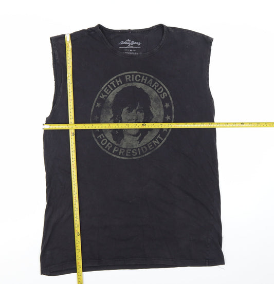 The Rolling Stones Men's Black Sleeveless Graphic T-Shirt XL Cotton Rock Theme