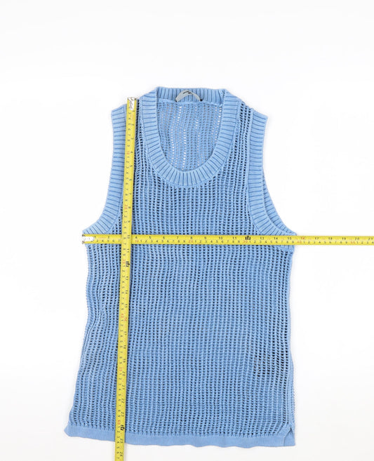 Represent Men's Blue Open-Knit Cotton Sleeveless Vest Jumper S