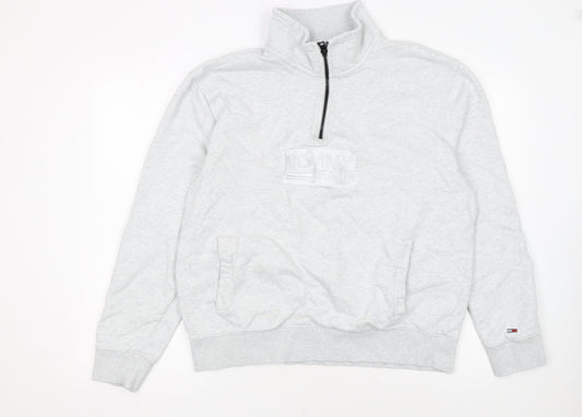 Tommy Jeans Men's Grey XL 1/2 Zip High Neck Sweatshirt