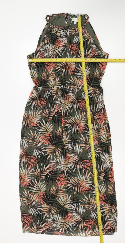 Apricot Women’s Green Tropical Floral Halter Shift Dress Size 14