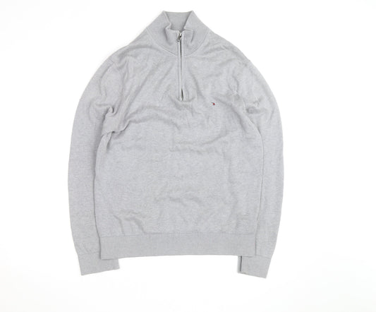 Tommy Hilfiger Men's Grey Cotton 1/2 Zip Jumper Size M