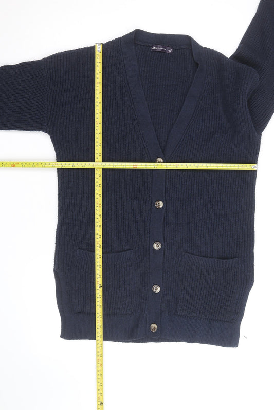 Marks and Spencer Men's Blue Wool Blend Cardigan Medium