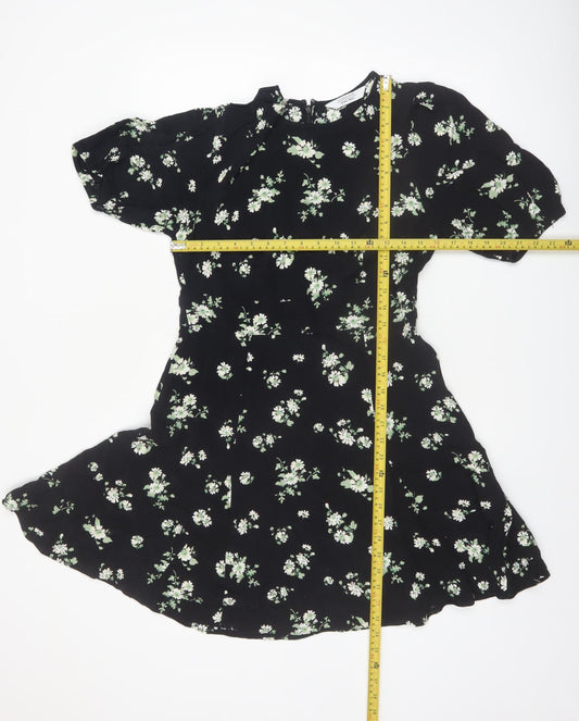 & Other Stories Women Black Floral A-Line Knee Dress Size 10