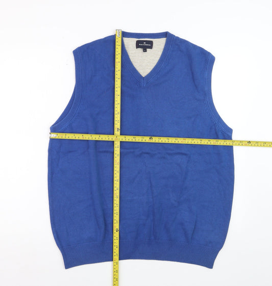 Marks and Spencer Men's Blue Cotton V-Neck Sleeveless Vest L