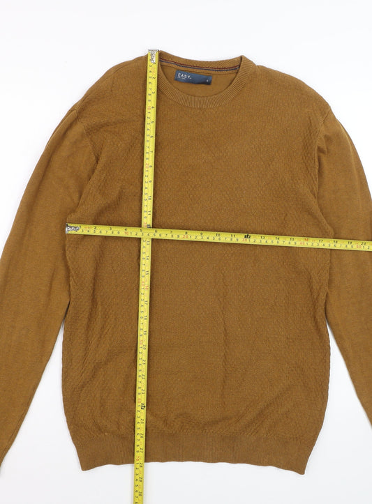 EASY Men's Brown Cotton Blend Regular Fit Crew Neck Jumper Size S