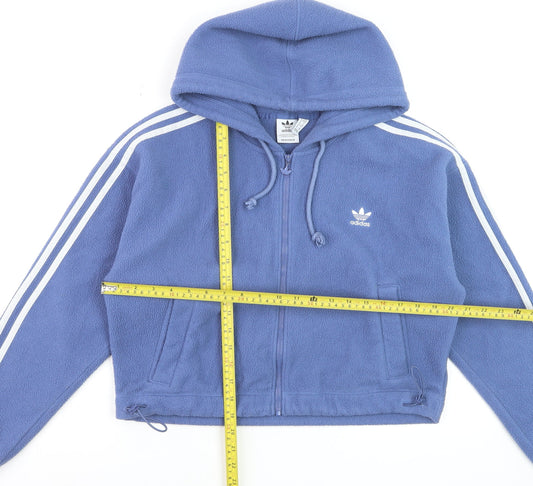 Adidas Women Blue Full Zip Hoodie Fleece XS UK6 Hooded Sweatshirt