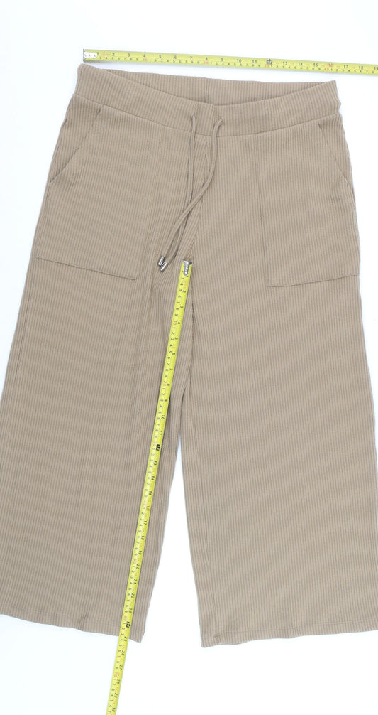 Marks and Spencer Women Beige Cropped Wide-Leg Trousers Size 16
