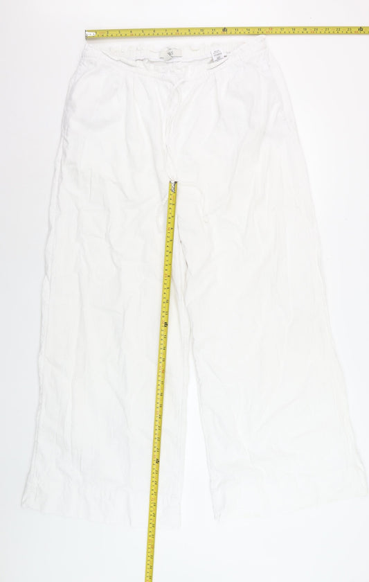 Marks and Spencer Womens White Linen Blend Wide Leg Trousers Size 16