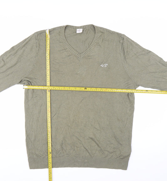 Hollister Men’s Green V-Neck Cotton Blend Pullover Jumper XL